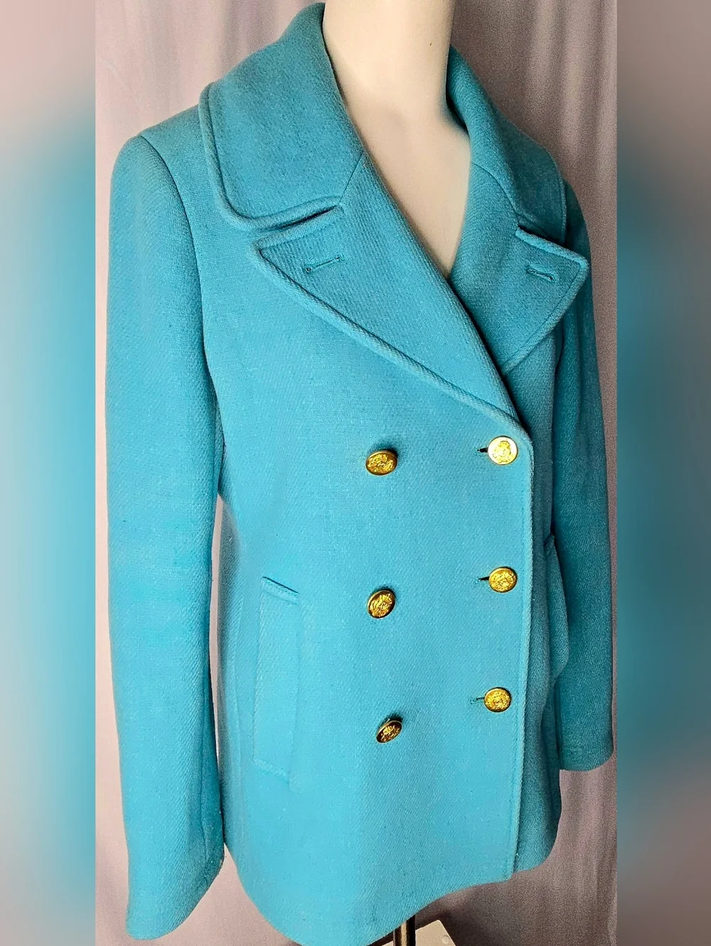 J.Crew Stadium Nello Gori Wool Blend Double Breasted PeaCoat Teal Size 12 NWOT - Picture 4 of 15